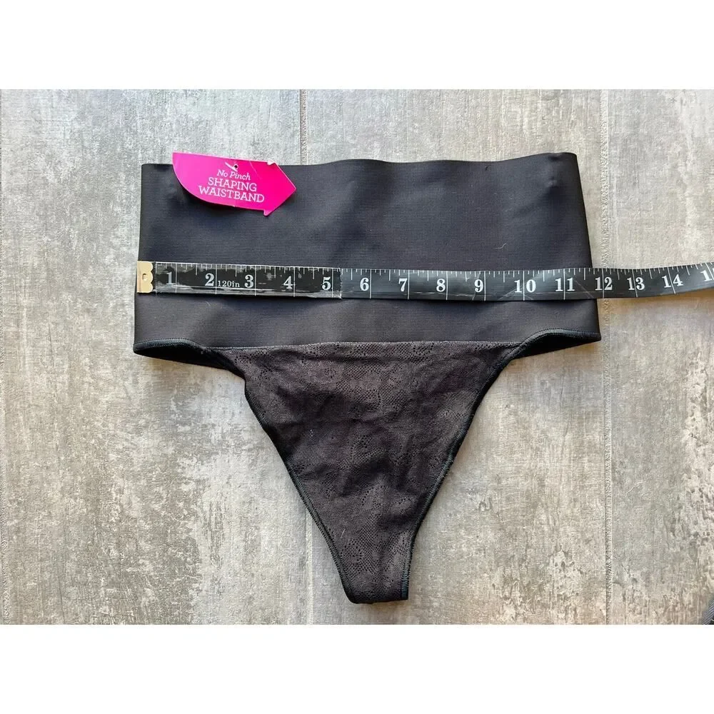 Maidenform Black No Pinch Shaping Waistband Thong Tame Your Tummy Shapewear S